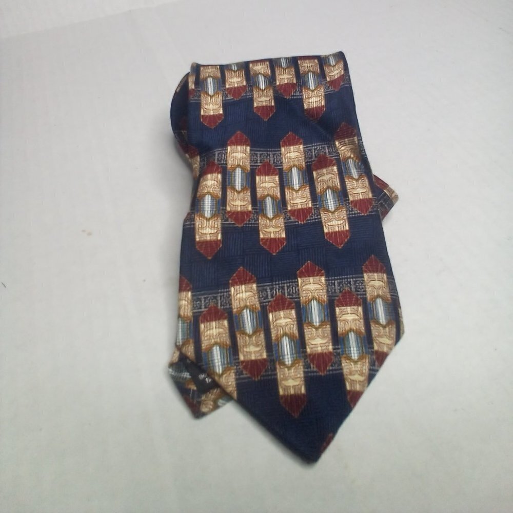 Bill Blass Black Label Tie Necktie Mens Silk Patterned Blue Gold Red